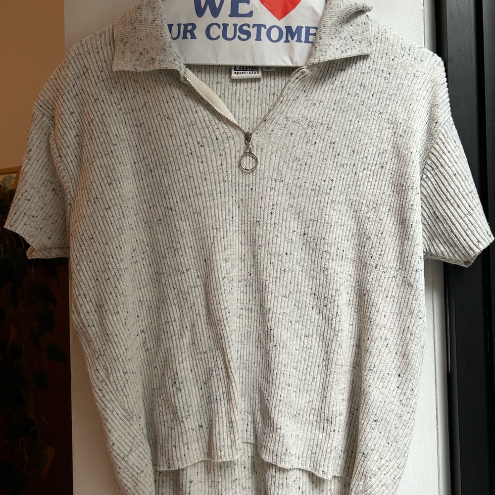 Vintage Cream Speckled Zip Polo Top